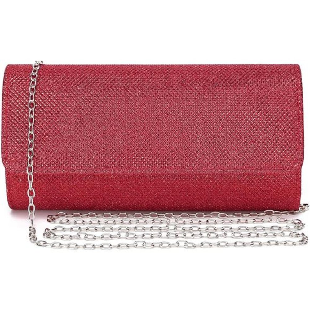 Women's Glitter Evening Bag RED Clutch Purse for Party Wedding Handbag Chain